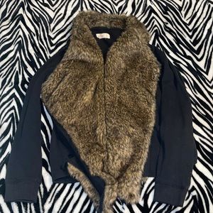 Hollister Black and Brown Faux Fur Cardigan